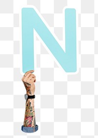 Letter N png hand holding sign, transparent background