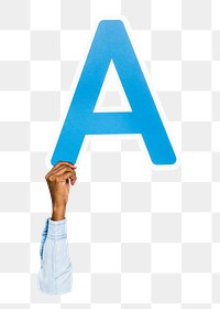 Letter A png hand holding sign, transparent background