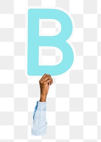 Letter B png hand holding sign, transparent background