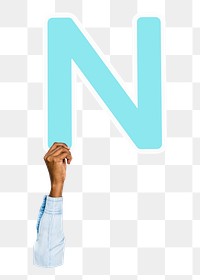 Letter N png hand holding sign, transparent background