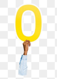 Number 0 png hand holding sign, transparent background