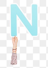 Letter N png hand holding sign, transparent background