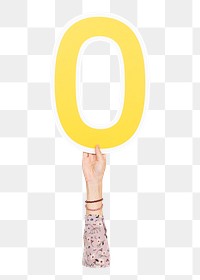 Number 0 png hand holding sign, transparent background