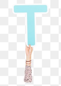 Letter T png hand holding sign, transparent background