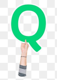 Letter Q png hand holding sign, transparent background