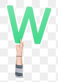 Letter W png hand holding sign, transparent background