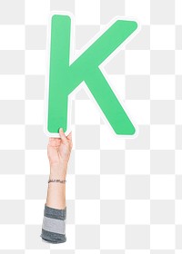 Letter K png hand holding sign, transparent background