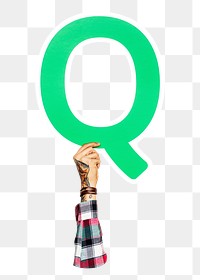 Letter Q png hand holding sign, transparent background