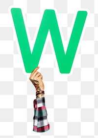 Letter W png hand holding sign, transparent background