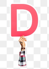 Letter D png hand holding sign, transparent background