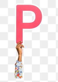 Letter P png hand holding sign, transparent background