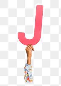 Letter J png hand holding sign, transparent background