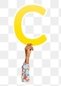 Letter C png hand holding sign, transparent background