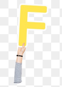 Letter F png hand holding sign, transparent background