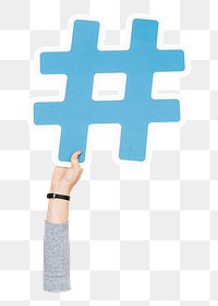 Hashtag icon png hand holding sign, transparent background