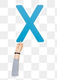 Letter X png hand holding sign, transparent background