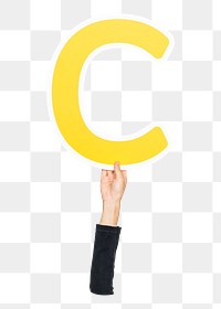 Letter C png hand holding sign, transparent background