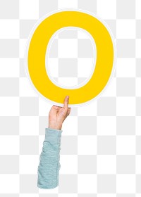 Letter O png hand holding sign, transparent background