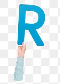 Letter R png hand holding sign, transparent background