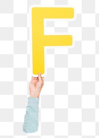 F letter png hand holding sign, transparent background