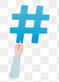 Hashtag icon png hand holding sign, transparent background