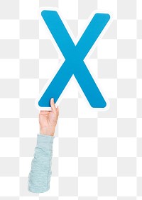 Letter X png hand holding sign, transparent background