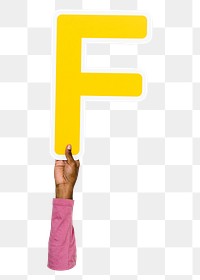 F letter png hand holding sign, transparent background