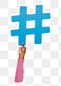 Hashtag icon png hand holding sign, transparent background