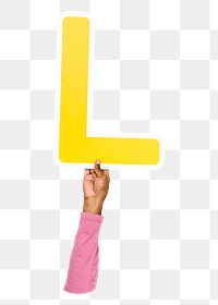 Letter L png hand holding sign, transparent background