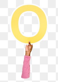 Letter O png hand holding sign, transparent background