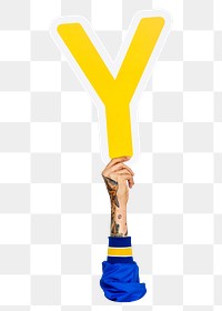 Letter Y png hand holding sign, transparent background