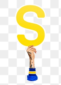 Letter S png hand holding sign, transparent background