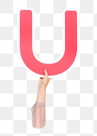 Letter U png hand holding sign, transparent background