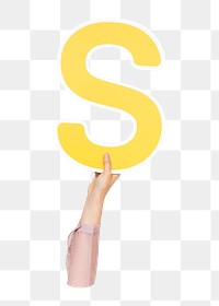 Letter S png hand holding sign, transparent background