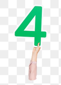 Number four png hand holding sign, transparent background