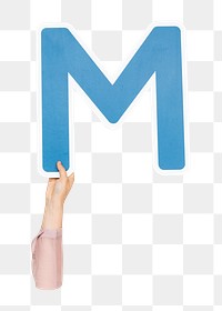 Letter M png hand holding sign, transparent background