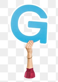 G png English alphabet, hand holding uppercase letter, transparent background
