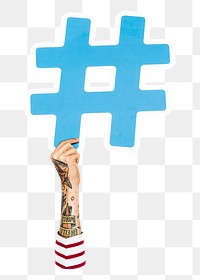 Hand holding png hashtag icon, transparent background