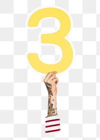 3 png number, raised hand, transparent background