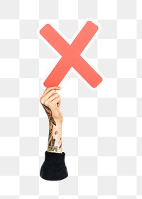 Hand holding png X sign, transparent background