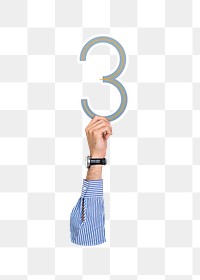 3 png number, raised hand, transparent background