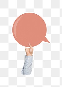 Hand holding png speech bubble sticker, transparent background