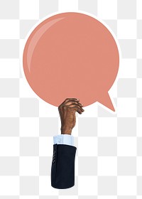 Hand holding png speech bubble sticker, transparent background