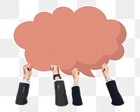 Hand holding png speech bubble sticker, transparent background