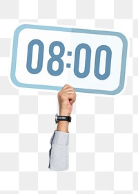 Hand holding png digital clock sticker, transparent background