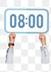 Hand holding png digital clock sticker, transparent background