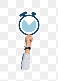 Hand holding png stopwatch clipart, transparent background