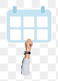 Hand holding png calendar icon clipart, transparent background