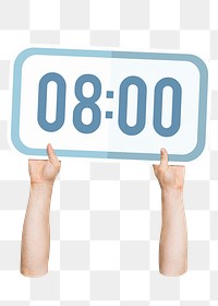 Hand holding png digital clock sticker, transparent background