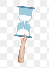 Hand holding png hourglass clipart, transparent background